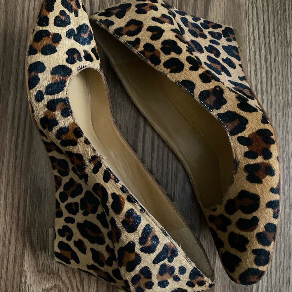 J. Crew women wedges leopard print hair calf upper Sz. 6.5